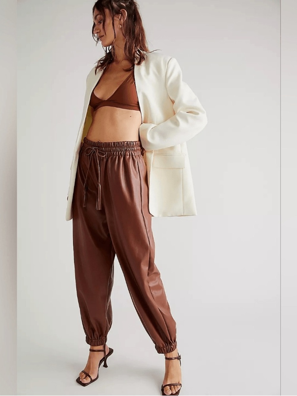 MOTHER Faux Leather‎ Western Jogger Pants Small Tassels Brown Curbside Lounger